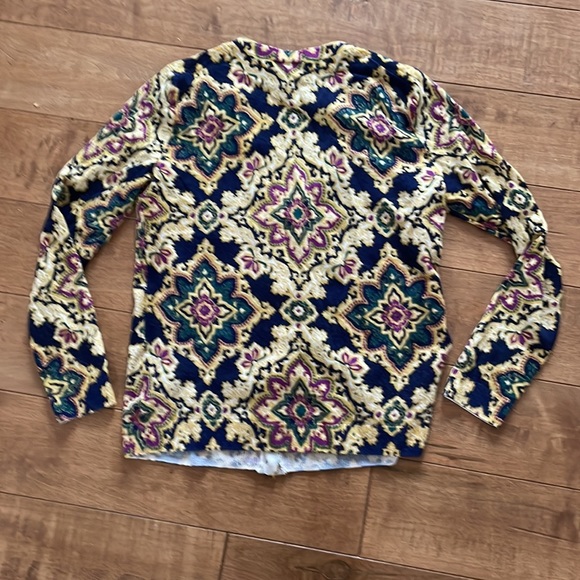 Talbots merino cardigan navy Diamond pattern petite, metal buttons - Picture 6 of 6